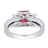 Three Stone Round & Emerald Cut CZ Gold Ring