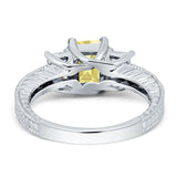Three Stone Round & Emerald Cut CZ Gold Ring