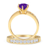 Two Piece Round Solitaire Half Eternity Cathedral Ring