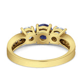 Three Stone Round Gold Ring