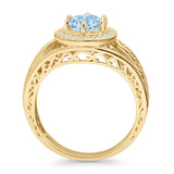 Round Halo Split Shank Beaded Gold Ring