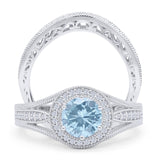 Two Piece Round Halo Split Shank Beaded Gold Ring