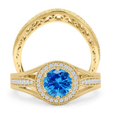 Two Piece Round Halo Split Shank Beaded Gold Ring