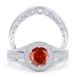 Two Piece Round Halo Split Shank Beaded Gold Ring
