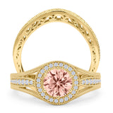 Two Piece Round Halo Split Shank Beaded Gold Ring