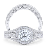 Two Piece Round Halo Split Shank Bridal Gold Ring