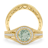 Two Piece Round Halo Split Shank Bridal Gold Ring