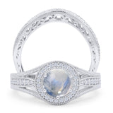 Two Piece Round Halo Split Shank Bridal Gold Ring