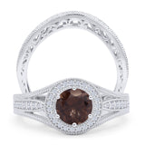 Two Piece Round Halo Split Shank Bridal Gold Ring