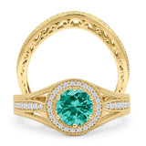 Two Piece Round Halo Split Shank Beaded Gold Ring