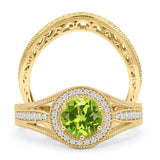 Two Piece Round Halo Split Shank Beaded Gold Ring