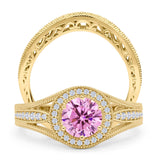 Two Piece Round Halo Split Shank Beaded Gold Ring