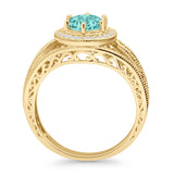 Round Halo Split Shank Beaded Gold Ring
