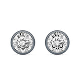 Round 8mm Cubic Zirconia Solitaire Stud Earring Bezel Set 925 Sterling Silver