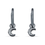 Moon Dangle Drop Hoop Earring Cubic Zirconia 925 Sterling Silver