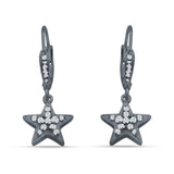 Star Dangle Drop Hoop Earring Cubic Zirconia 925 Sterling Silver