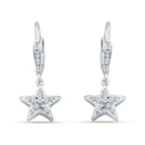 Star Dangle Drop Hoop Earring Cubic Zirconia 925 Sterling Silver