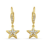 Star Dangle Drop Hoop Earring Cubic Zirconia 925 Sterling Silver