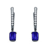 Emerald Cut Drop Dangle Hoop Earring Cubic Zirconia 925 Sterling Silver
