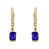 Emerald Cut Drop Dangle Hoop Earring Cubic Zirconia 925 Sterling Silver
