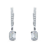 Emerald Cut Drop Dangle Hoop Earring Cubic Zirconia 925 Sterling Silver