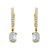 Emerald Cut Drop Dangle Hoop Earring Cubic Zirconia 925 Sterling Silver
