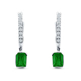 Emerald Cut Drop Dangle Hoop Earring Cubic Zirconia 925 Sterling Silver