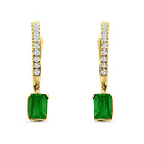 Emerald Cut Drop Dangle Hoop Earring Cubic Zirconia 925 Sterling Silver