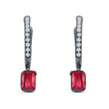 Emerald Cut Drop Dangle Hoop Earring Cubic Zirconia 925 Sterling Silver