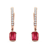 Emerald Cut Drop Dangle Hoop Earring Cubic Zirconia 925 Sterling Silver