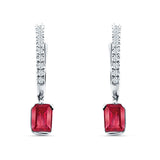 Emerald Cut Drop Dangle Hoop Earring Cubic Zirconia 925 Sterling Silver