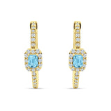 Emerald Cut Halo Hoop Earring Cubic Zirconia 925 Sterling Silver