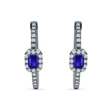 Emerald Cut Halo Hoop Earring Cubic Zirconia 925 Sterling Silver