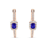 Emerald Cut Halo Hoop Earring Cubic Zirconia 925 Sterling Silver