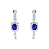 Emerald Cut Halo Hoop Earring Cubic Zirconia 925 Sterling Silver