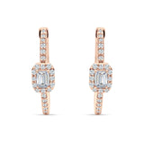Emerald Cut Halo Hoop Earring Cubic Zirconia 925 Sterling Silver