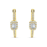 Emerald Cut Halo Hoop Earring Cubic Zirconia 925 Sterling Silver