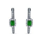 Emerald Cut Halo Hoop Earring Cubic Zirconia 925 Sterling Silver