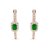 Emerald Cut Halo Hoop Earring Cubic Zirconia 925 Sterling Silver