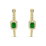 Emerald Cut Halo Hoop Earring Cubic Zirconia 925 Sterling Silver