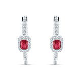 Emerald Cut Halo Hoop Earring Cubic Zirconia 925 Sterling Silver