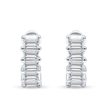 Minimalist Baguette Cubic Zirconia Huggie Hoop Earring Solid 925 Sterling Silver