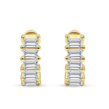 Minimalist Baguette Cubic Zirconia Huggie Hoop Earring Solid 925 Sterling Silver