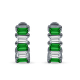 Minimalist Baguette Cubic Zirconia Huggie Hoop Earring Solid 925 Sterling Silver