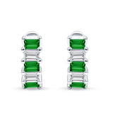 Minimalist Baguette Cubic Zirconia Huggie Hoop Earring Solid 925 Sterling Silver