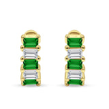 Minimalist Baguette Cubic Zirconia Huggie Hoop Earring Solid 925 Sterling Silver