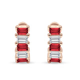 Minimalist Baguette Cubic Zirconia Huggie Hoop Earring Solid 925 Sterling Silver