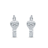 Heart Shaped Cubic Zirconia Beaded Huggie Hoop Earring 925 Sterling Silver