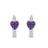 Heart Shaped Cubic Zirconia Beaded Huggie Hoop Earring 925 Sterling Silver