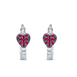 Heart Shaped Cubic Zirconia Beaded Huggie Hoop Earring 925 Sterling Silver